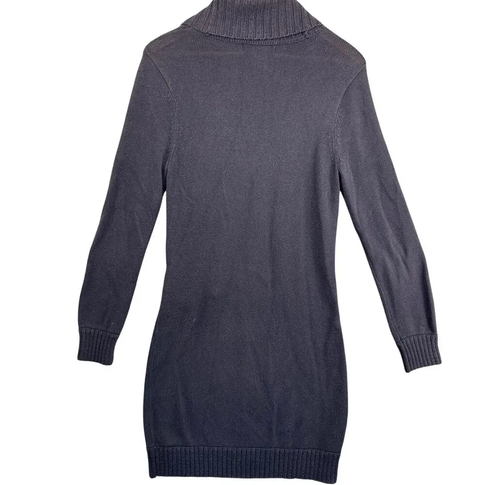 Michael Kors Navy Blue Cowl Neck Double Buckle Faux-Wrap Sweater Dress Women M